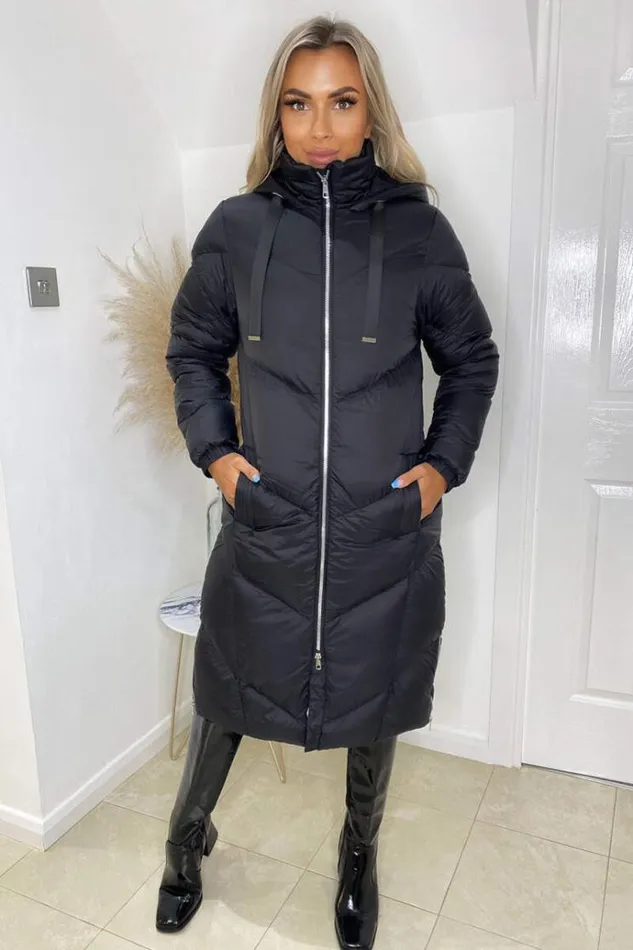 AX Paris Black Long Puffer Coat Women Coats and Jackets