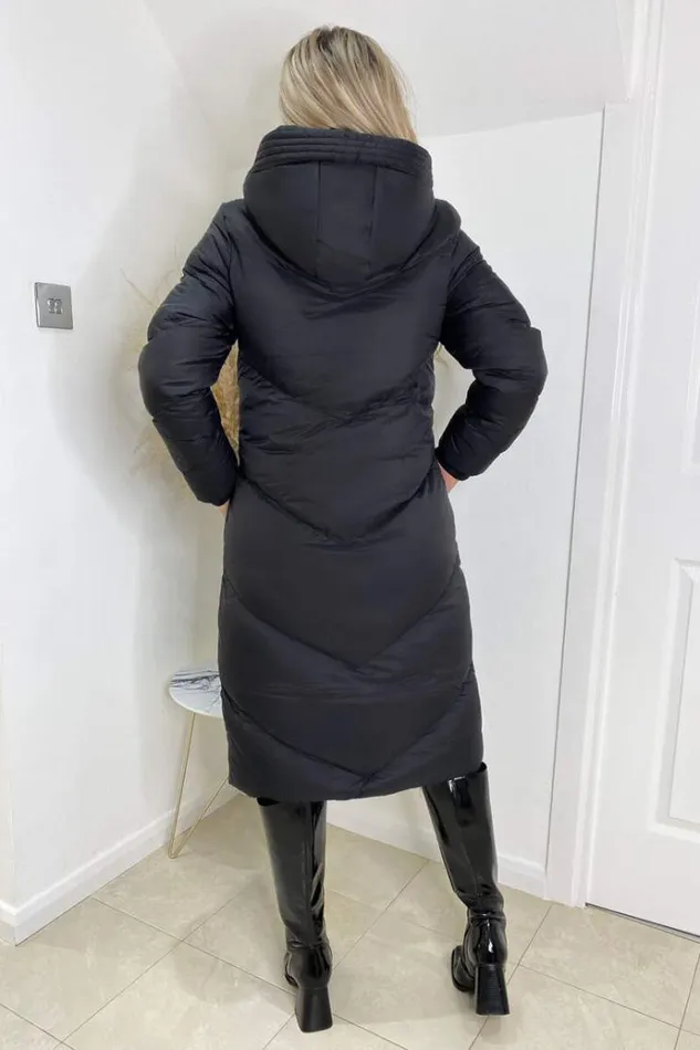 AX Paris Black Long Puffer Coat Women Coats and Jackets