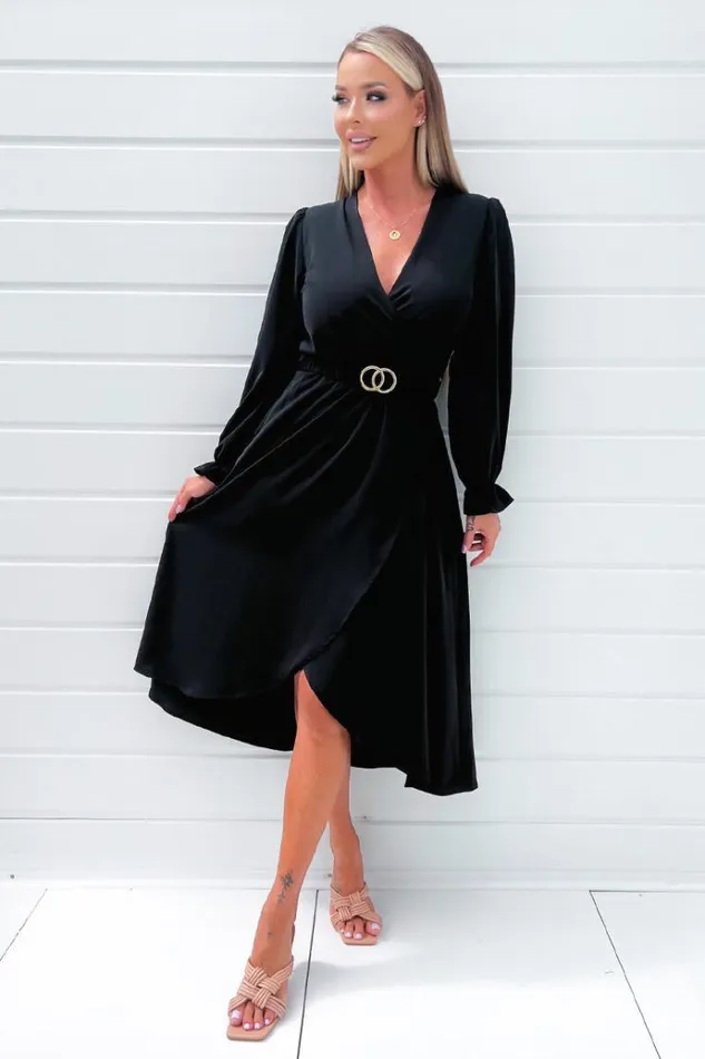 AX Paris Black Long Sleeve Belted Midi Dress Women Dresses