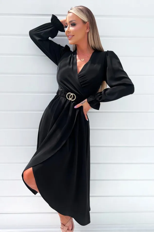 AX Paris Black Long Sleeve Belted Midi Dress Women Dresses