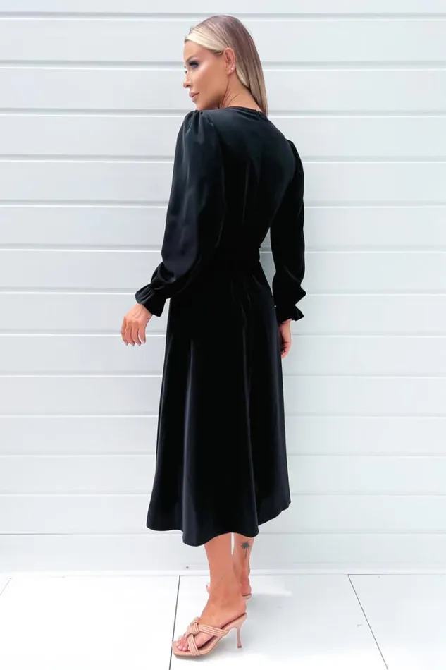 AX Paris Black Long Sleeve Belted Midi Dress Women Dresses