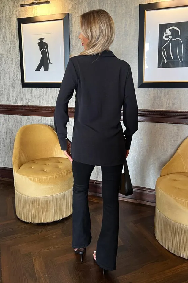 AX Paris Black Long Sleeve Gold Button Shirt Women Tops