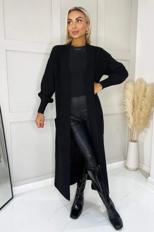 AX Paris Black Maxi Knitted Cardigan Women Tops