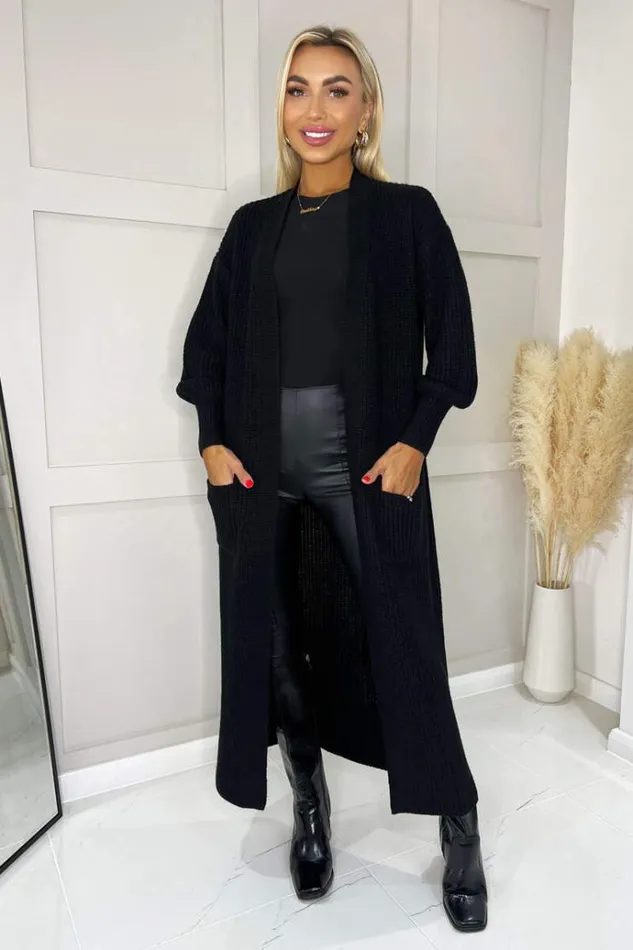AX Paris Black Maxi Knitted Cardigan Women Tops