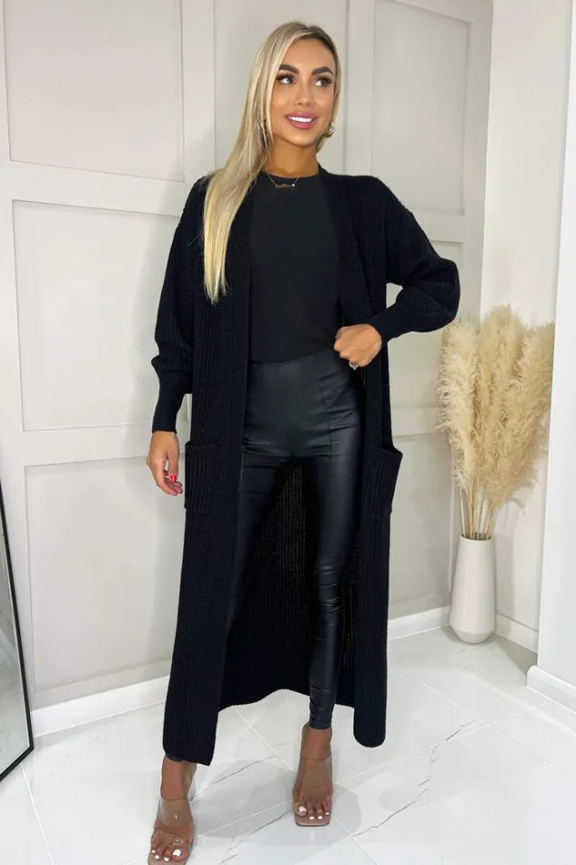 AX Paris Black Maxi Knitted Cardigan Women Tops