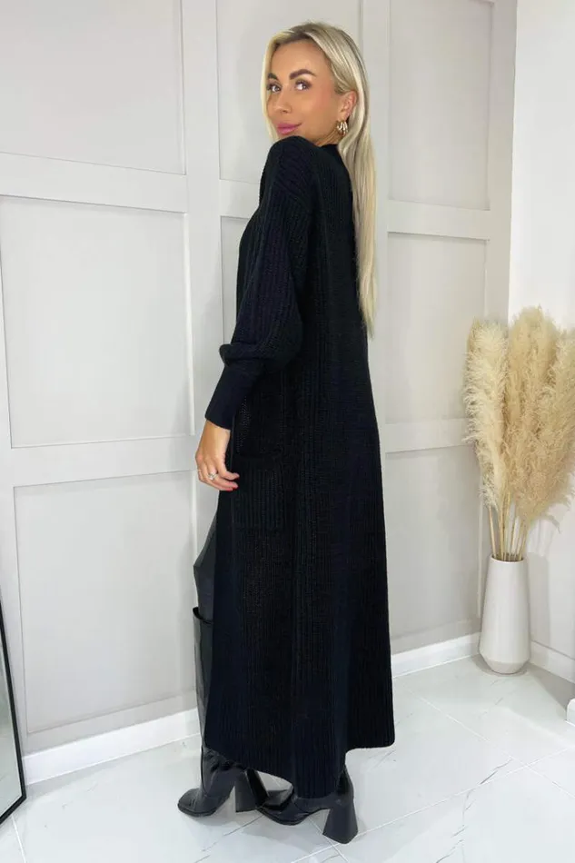 AX Paris Black Maxi Knitted Cardigan Women Tops