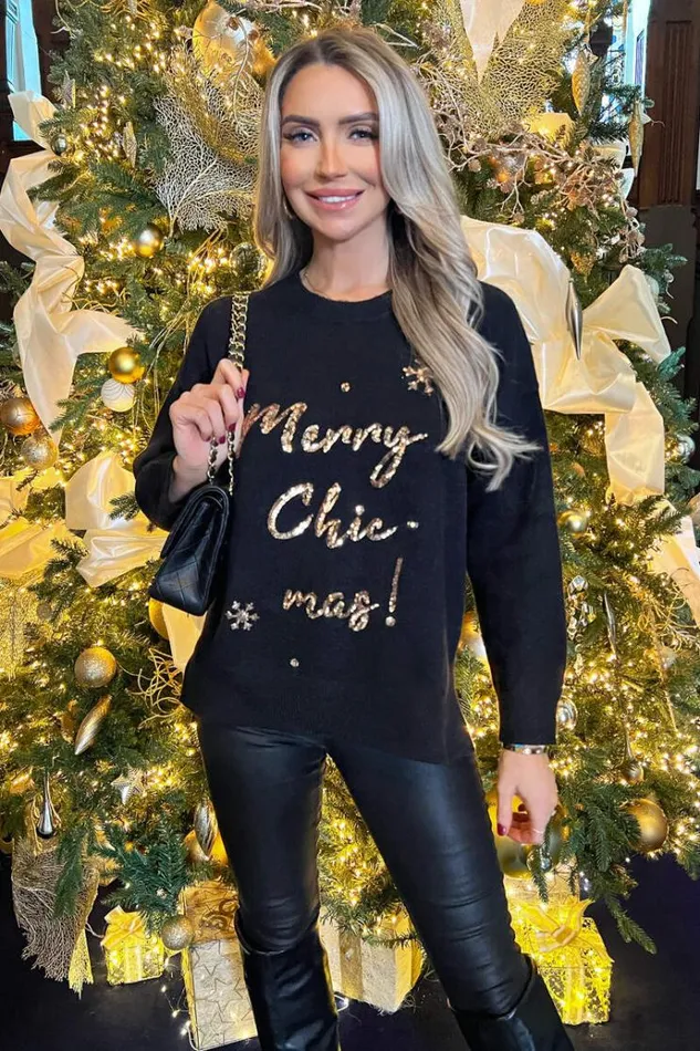 AX Paris Black Merry Chicmas Sequin Knit Jumper Women Knitwear