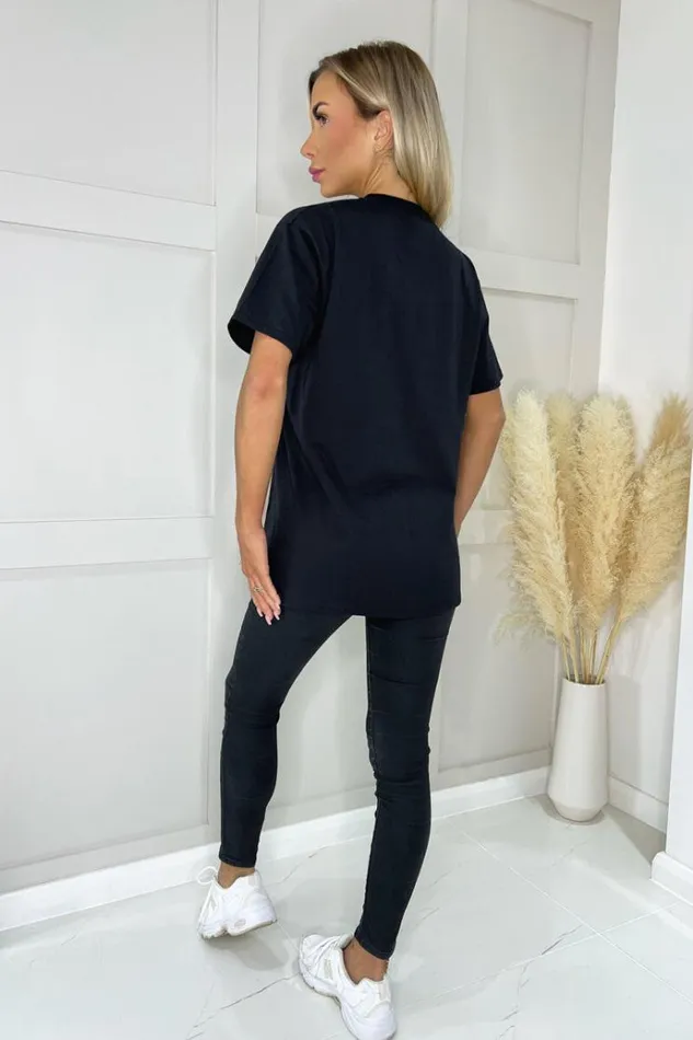 AX Paris Black Monaco Slogan TShirt Women Loungewear