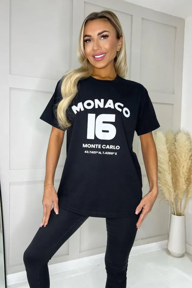 AX Paris Black Monaco Slogan TShirt Women Tops