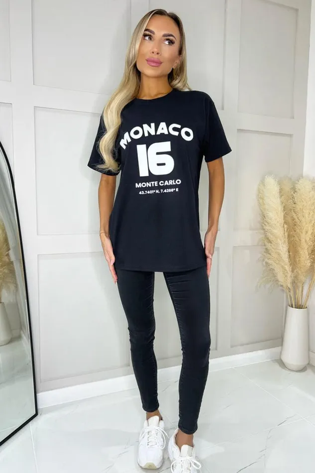 AX Paris Black Monaco Slogan TShirt Women Tops
