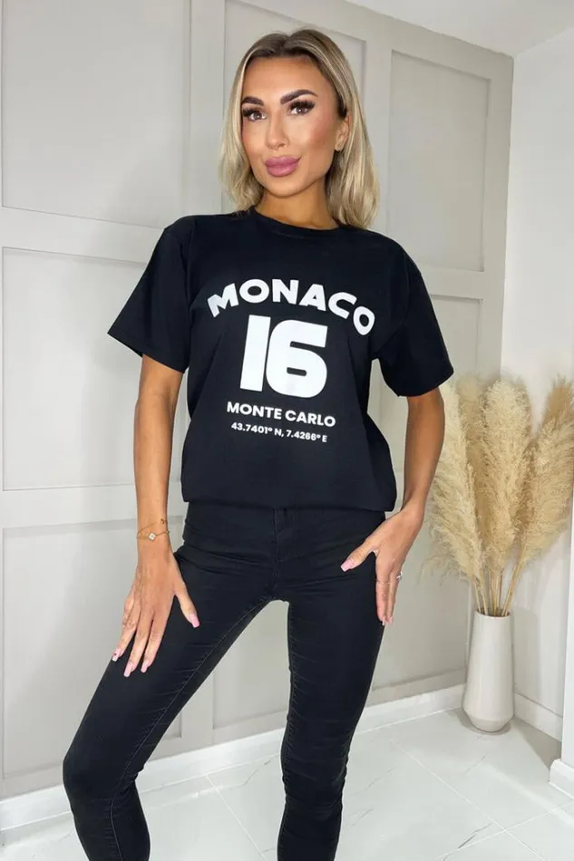 AX Paris Black Monaco Slogan TShirt Women Tops