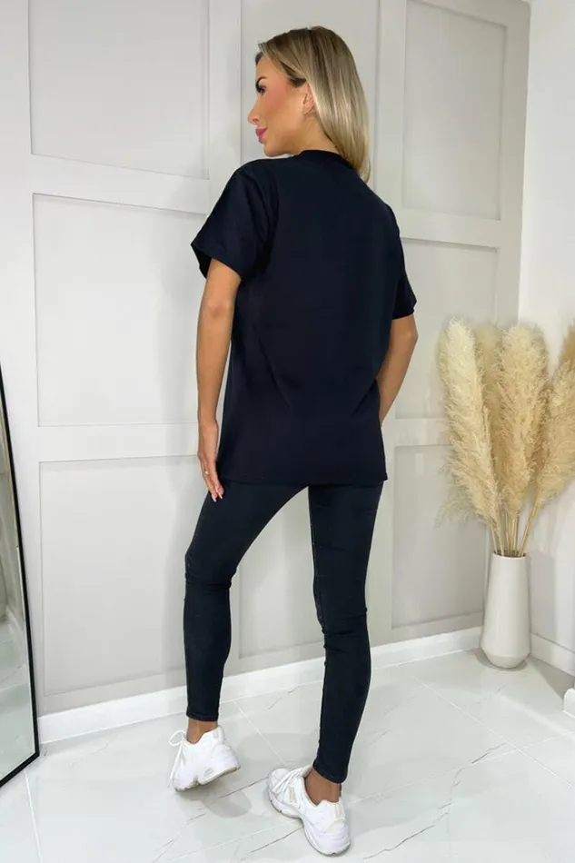 AX Paris Black NY London Milan Paris Slogan TShirt Women Tops