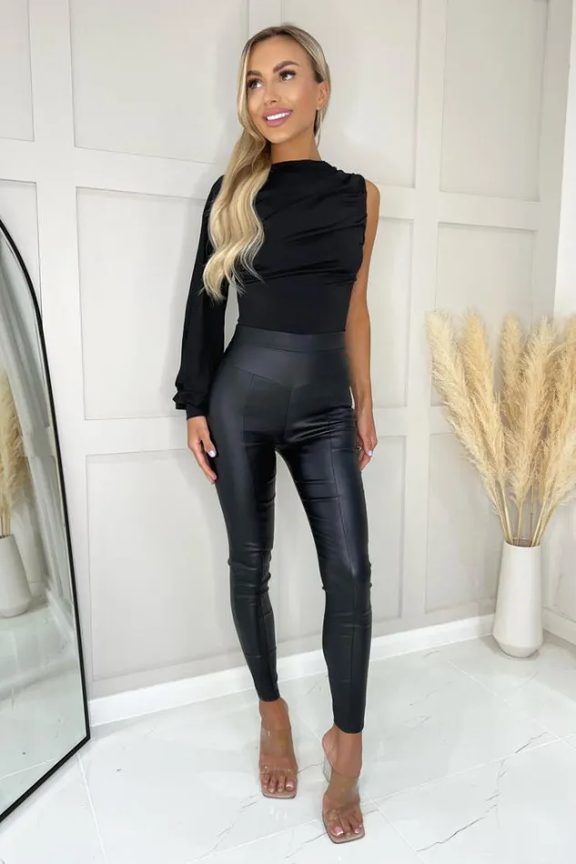 AX Paris Black One Sleeve Ruched Top Women Tops