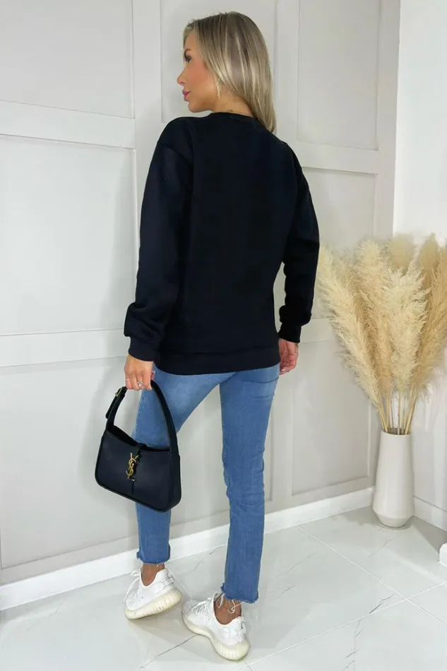 AX Paris Black Paris Slogan Crew Neck Sweatshirt Women Tops