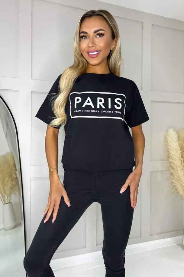 AX Paris Black Paris Slogan TShirt Women Tops