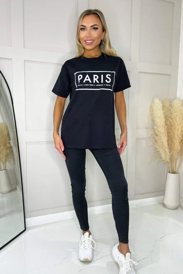 AX Paris Black Paris Slogan TShirt Women Tops