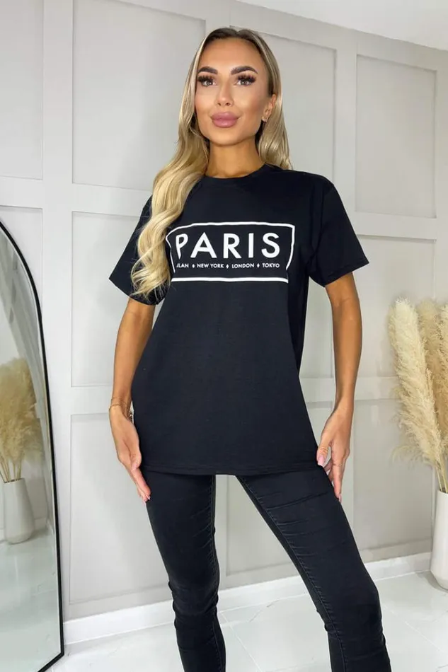 AX Paris Black Paris Slogan TShirt Women Tops