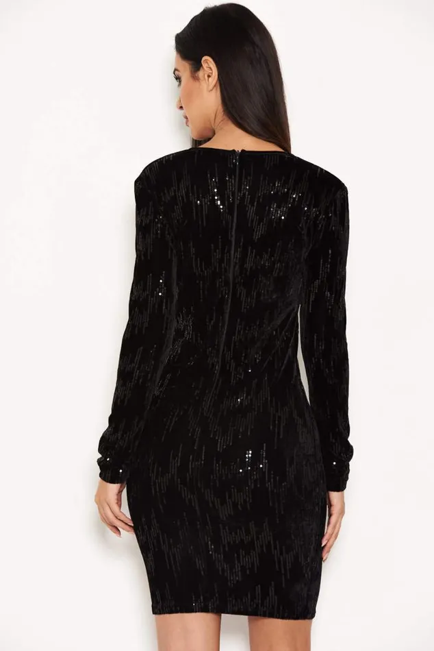 AX Paris Black Plunge Mini Dress With Sequin Detail Women Dresses