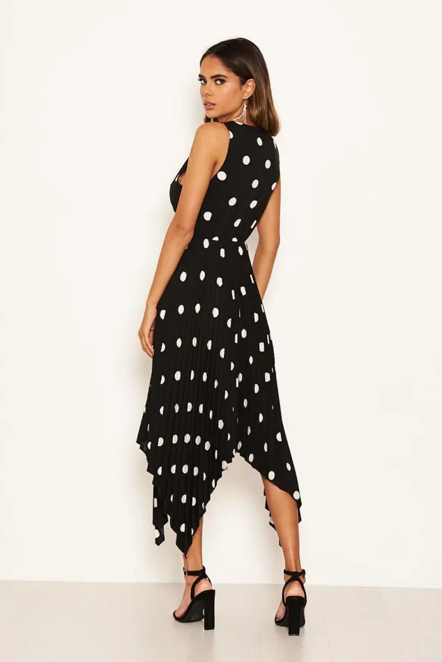 AX Paris Black Polka Dot Sleeveless Pleated Dress Women Dresses