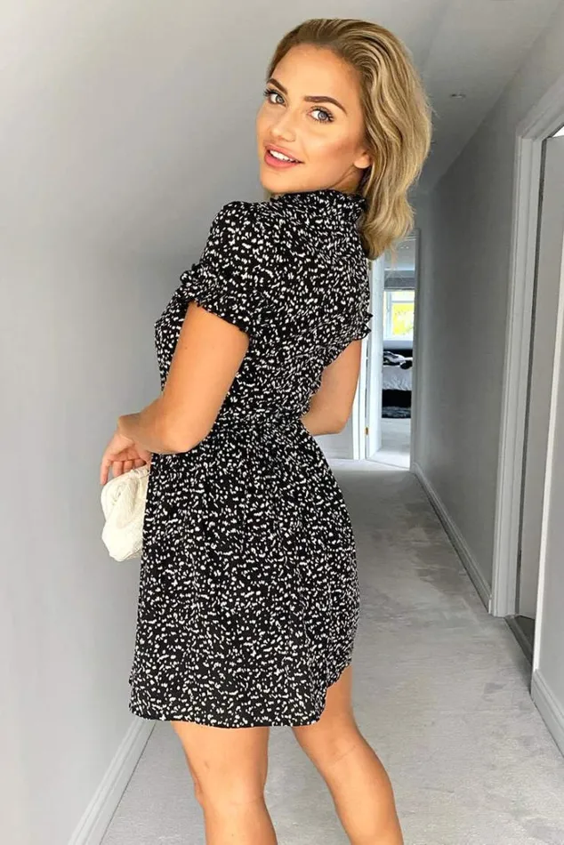 AX Paris Black Printed Frilled Mini Skater Dress Women Dresses