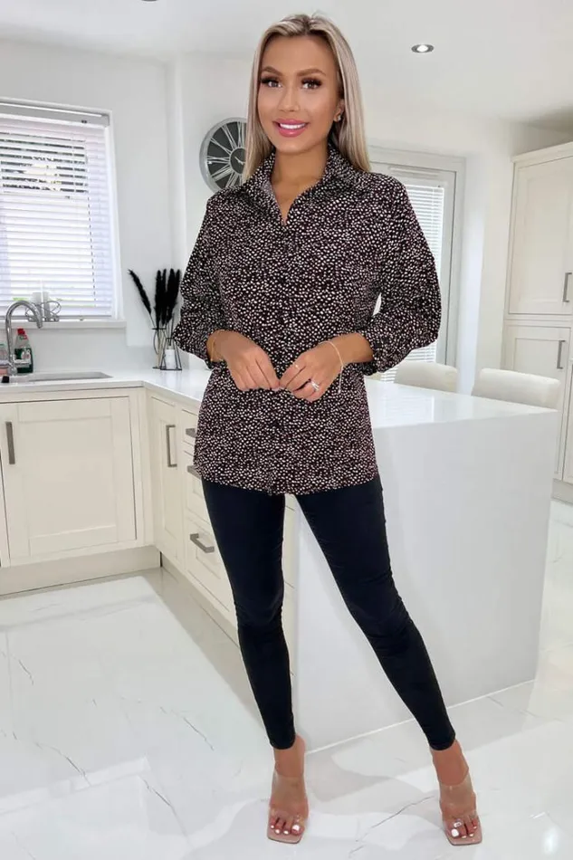 AX Paris Black Printed Ruched Sleeve Shirt Women Tops