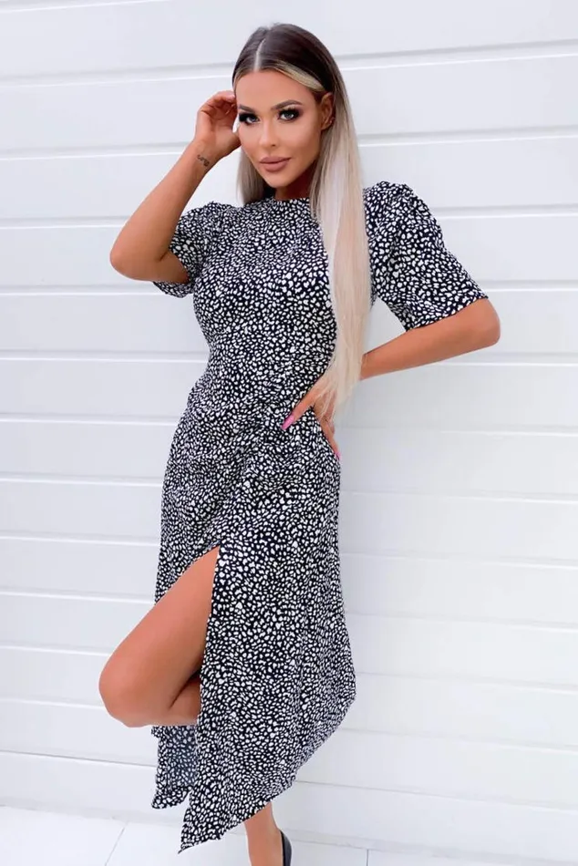 AX Paris Black Printed Split Hem Midi Dress Women Dresses