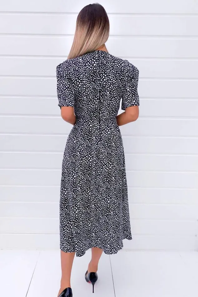 AX Paris Black Printed Split Hem Midi Dress Women Dresses