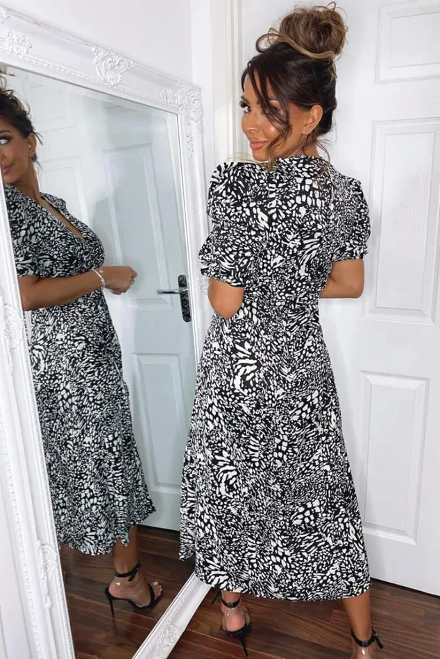 AX Paris Black Printed Split Leg Midi Dress Women Dresses