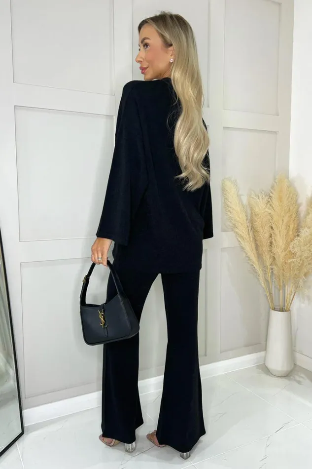 AX Paris Black Ribbed Knit Button Front Lounge Cardigan Women Loungewear
