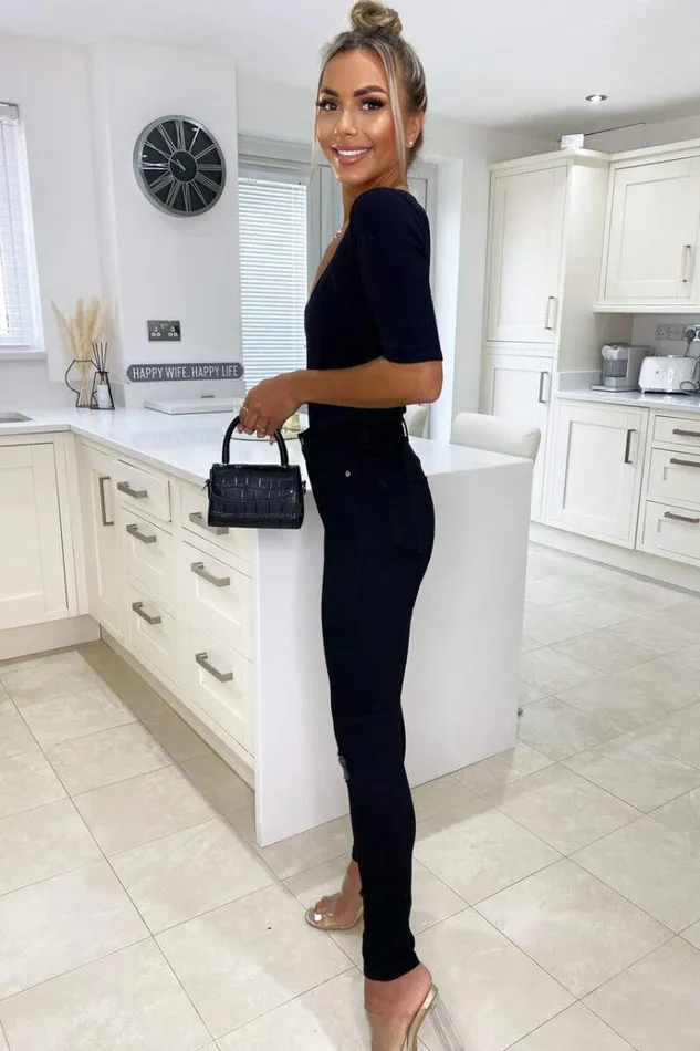 AX Paris Black Ripped Knee Skinny Jeans Women Trousers and Leggings