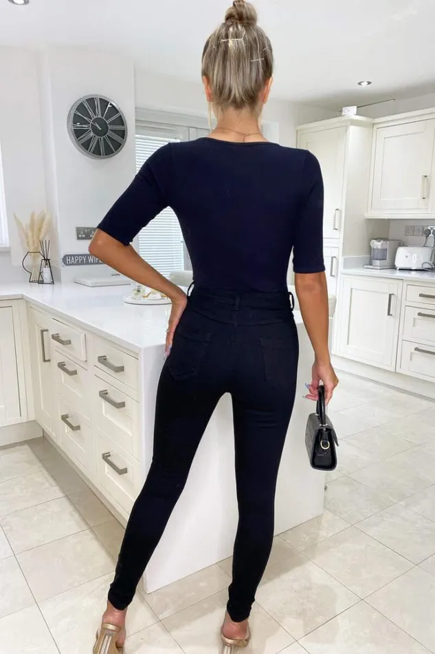 AX Paris Black Ripped Knee Skinny Jeans Women Trousers and Leggings