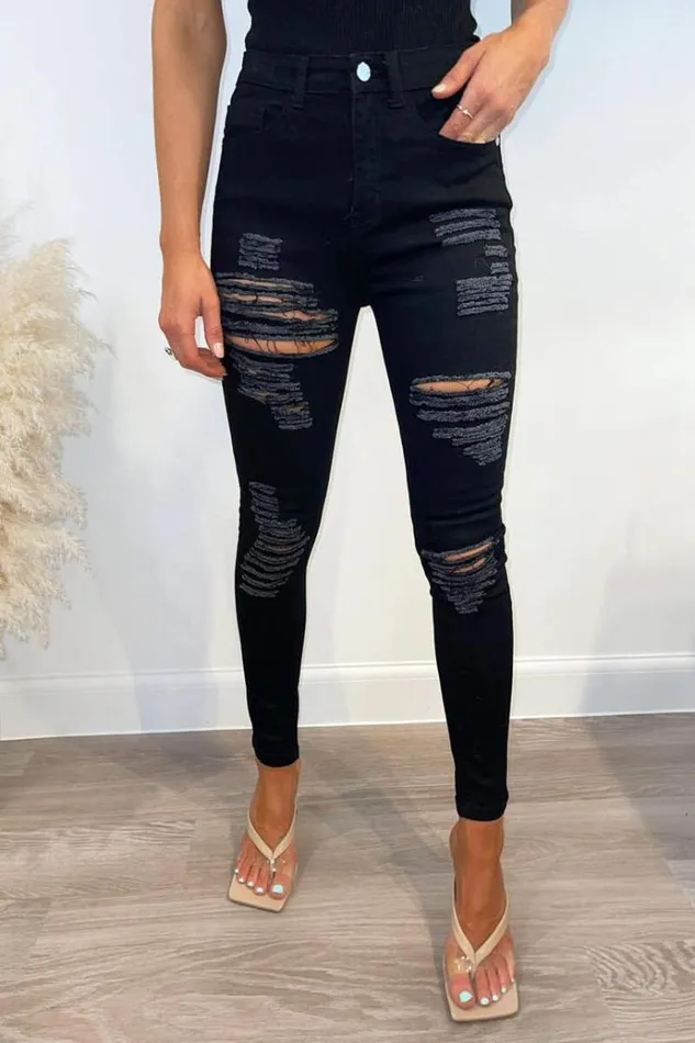 AX Paris Black Ripped Skinny Fit Jeans Women Jeans