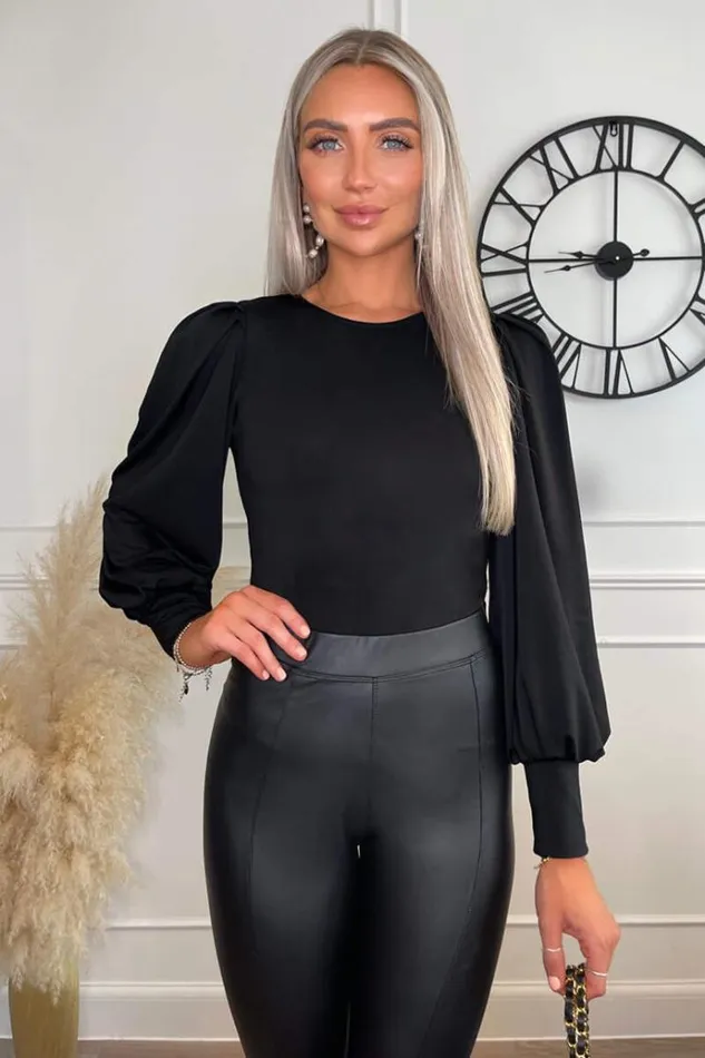 AX Paris Black Round Neck Long Sleeve Bodysuit Women Bodysuits
