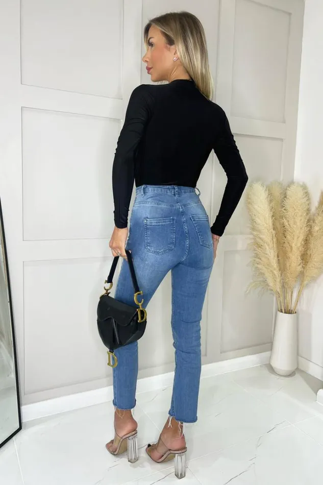 AX Paris Black Round Neck Long Sleeve Slinky Bodysuit Women Bodysuits