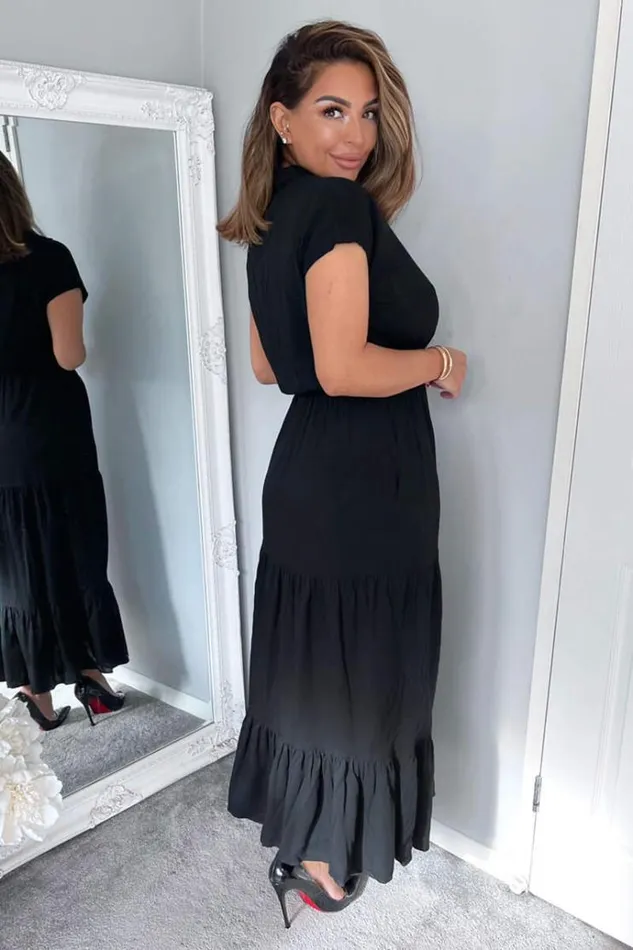 AX Paris Black Short Sleeved VNeck Midi Smock Dress Women Dresses