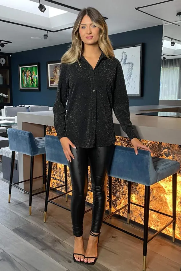 AX Paris Black Sparkly Long Sleeve Shirt Women Coords