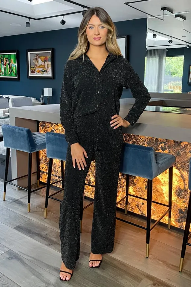 AX Paris Black Sparkly Trousers Women Trousers and Leggings