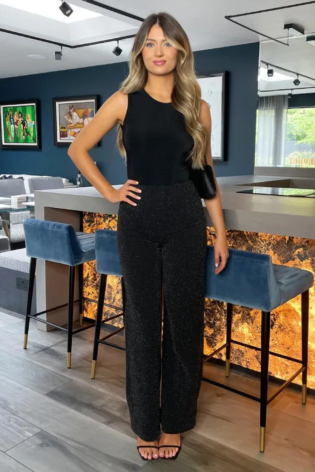 AX Paris Black Sparkly Trousers Women Trousers and Leggings