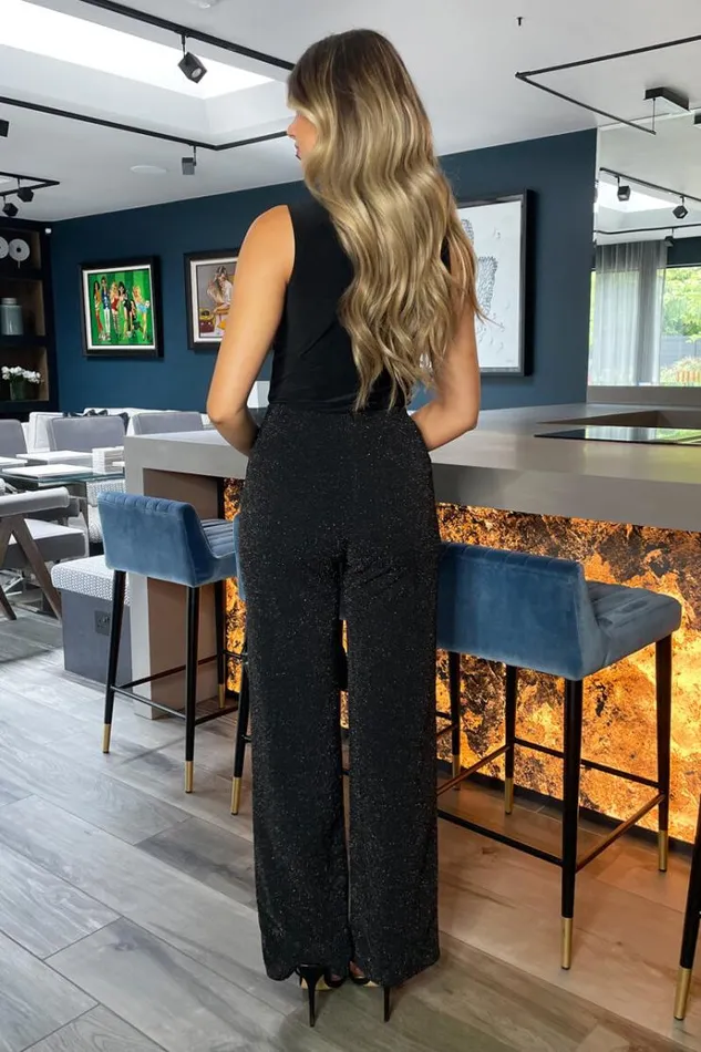AX Paris Black Sparkly Trousers Women Trousers and Leggings