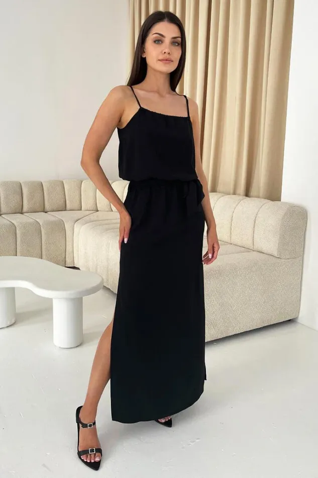AX Paris Black Tie Waist Strappy Split Leg Midi Dress Women Dresses