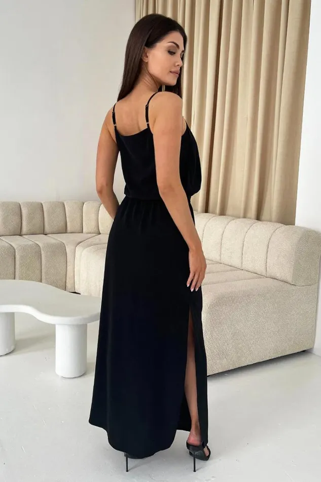 AX Paris Black Tie Waist Strappy Split Leg Midi Dress Women Dresses