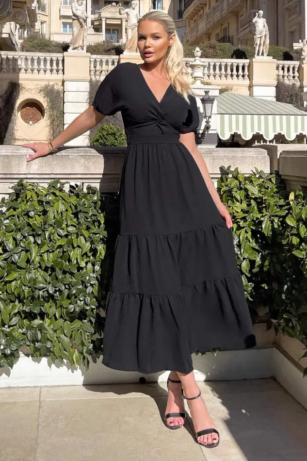 AX Paris Black Twist Front Maxi Smock Dress Women Dresses