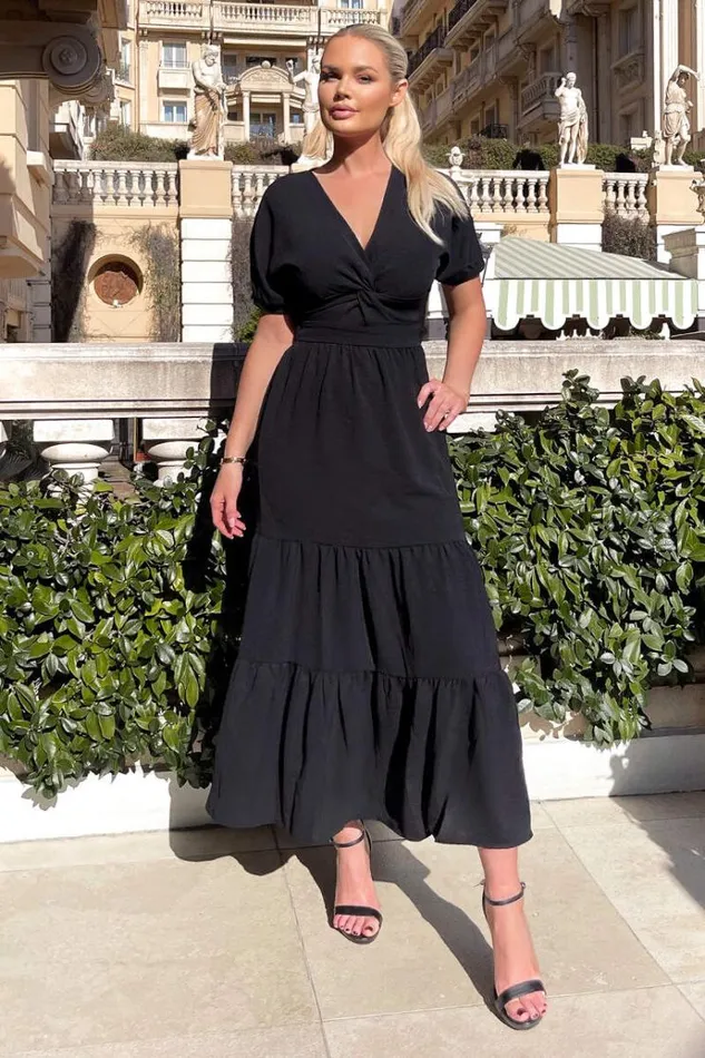 AX Paris Black Twist Front Maxi Smock Dress Women Dresses