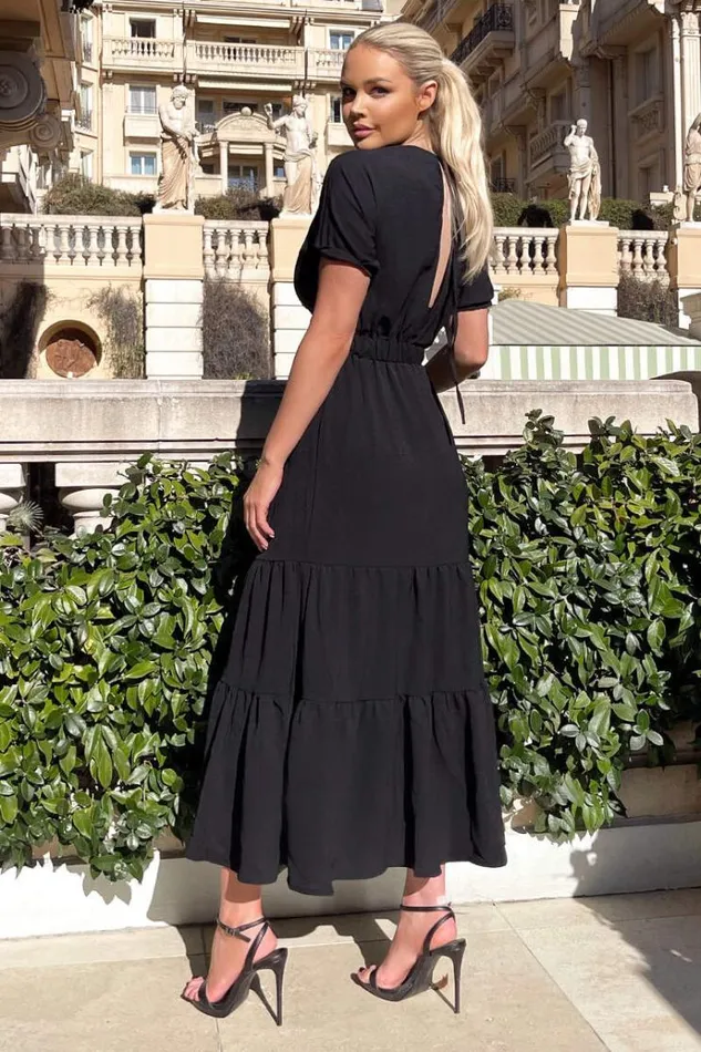 AX Paris Black Twist Front Maxi Smock Dress Women Dresses