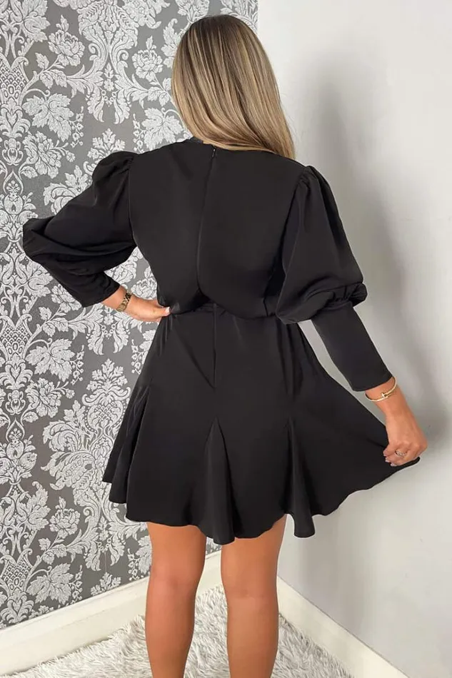 AX Paris Black VNeck Long Sleeve Skater Dress Women Dresses