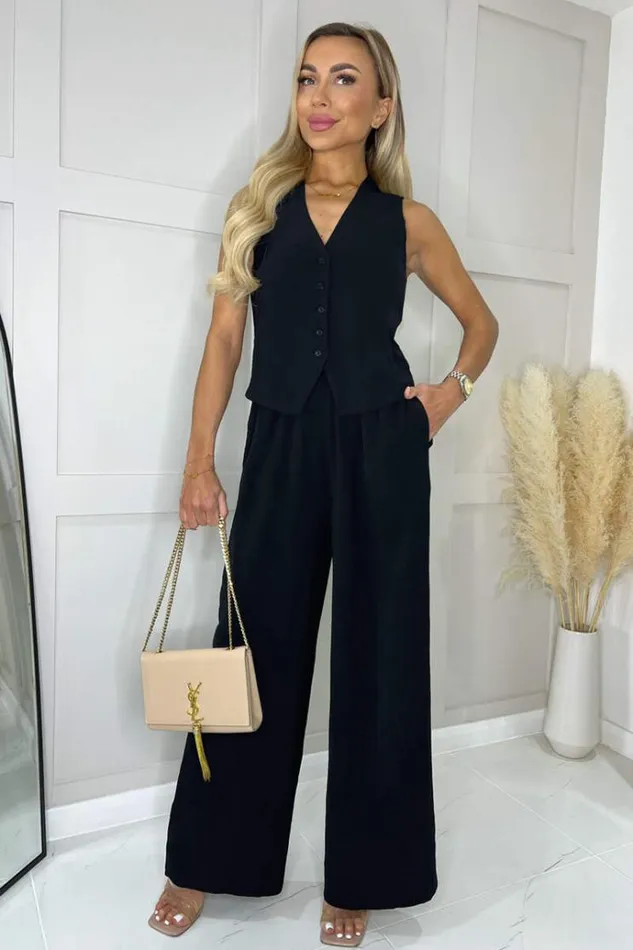 AX Paris Black Wide Leg Trousers With Elasticated Waist Women Coords