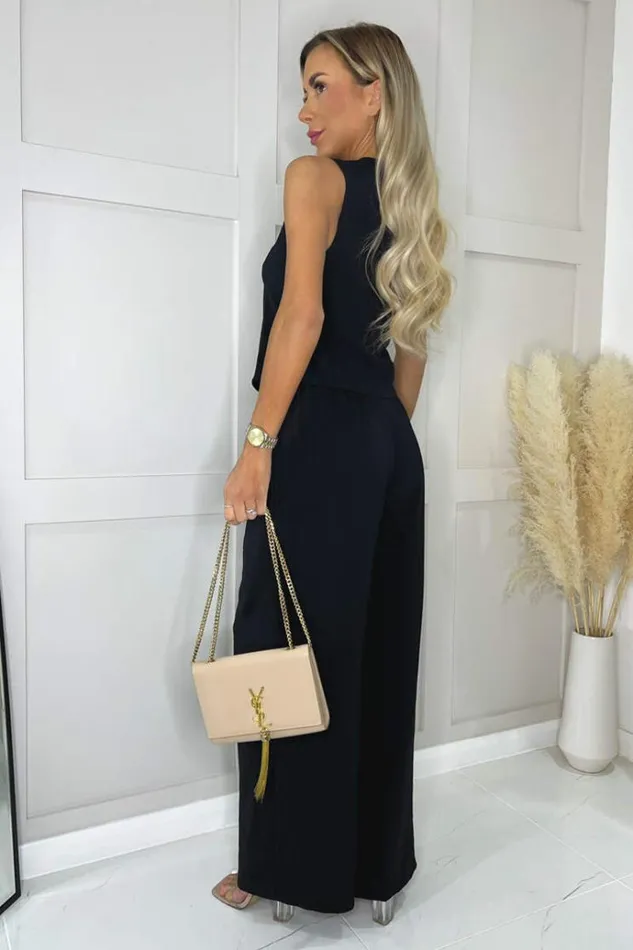 AX Paris Black Wide Leg Trousers With Elasticated Waist Women Trousers and Leggings