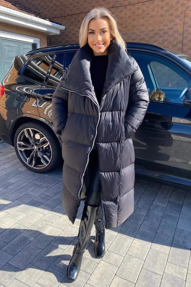 AX Paris Black Wrap Puffer Coat Women Coats and Jackets