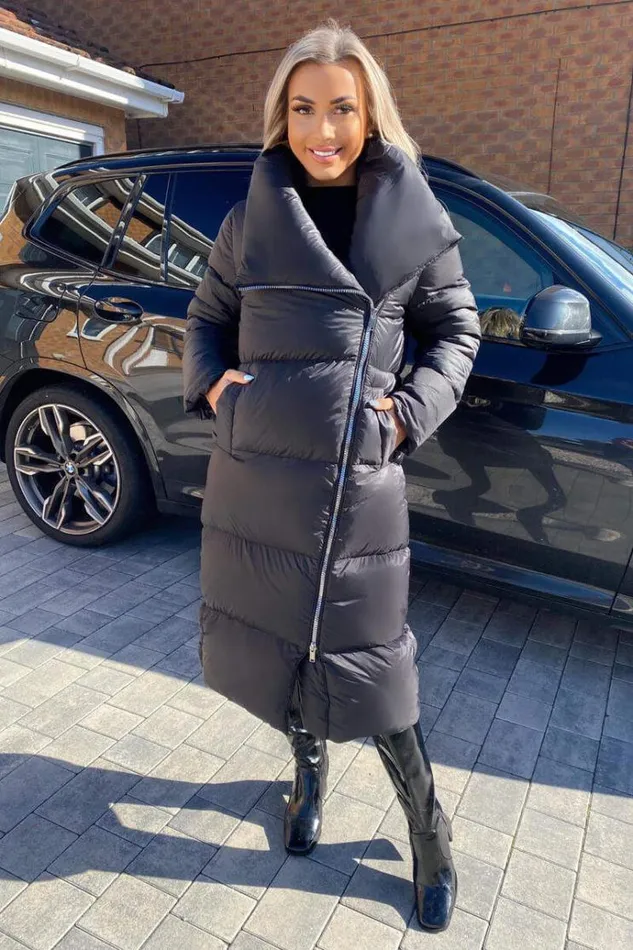 AX Paris Black Wrap Puffer Coat Women Coats and Jackets