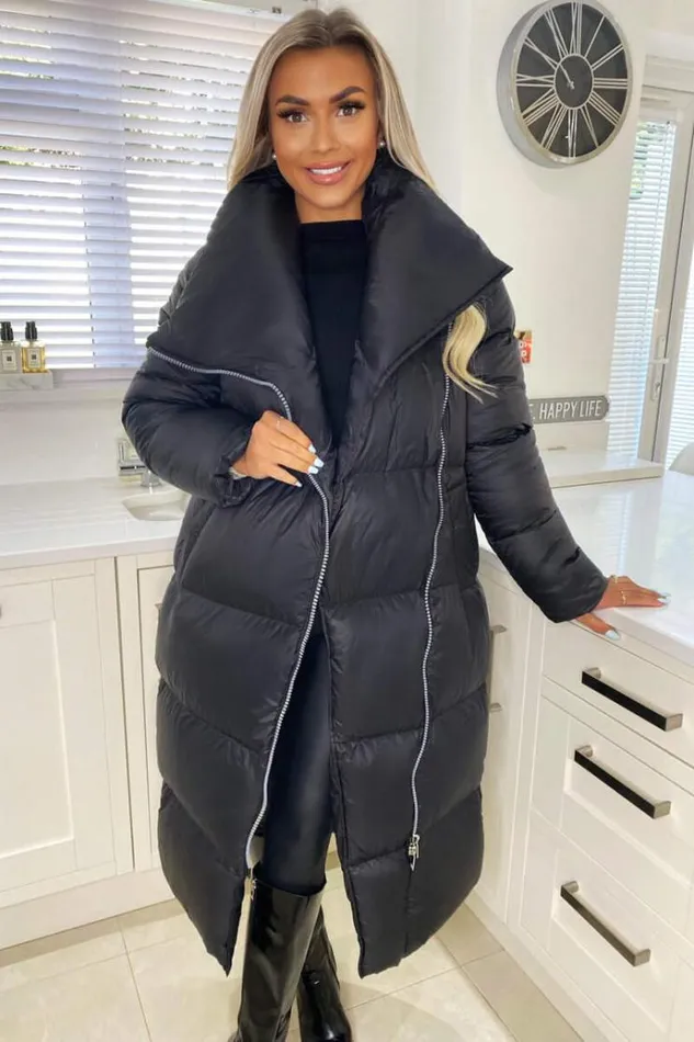AX Paris Black Wrap Puffer Coat Women Coats and Jackets